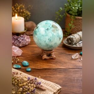 Natural Phoenix Stone Sphere Crystal 64.7mm 366g Blue Crystal Orb w Stand